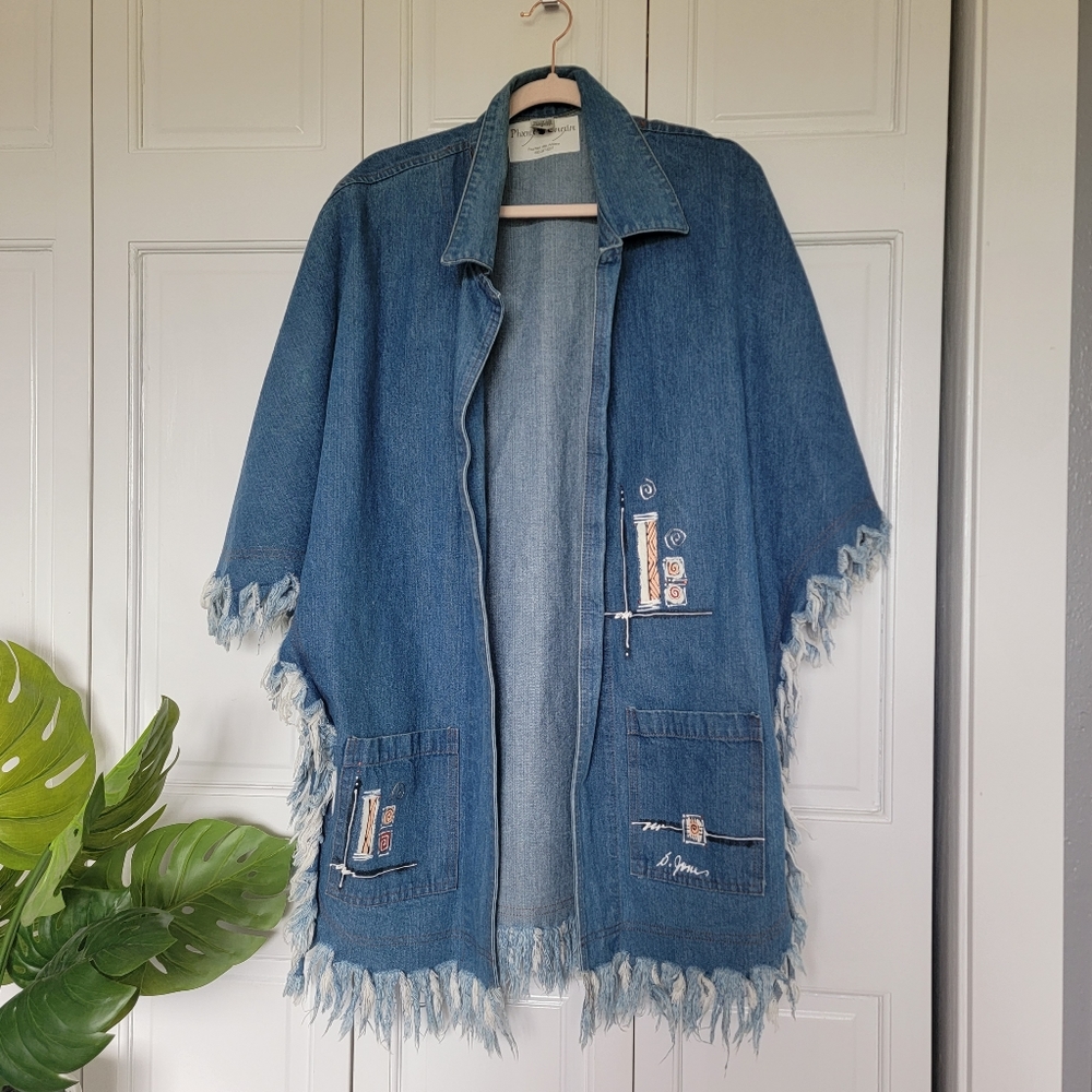 Hand painted jean open jacket poncho one size but listed as a small